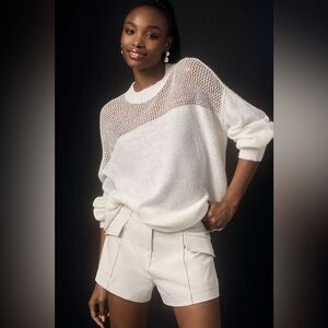 Anthropologie Caballero Sheer Drop Shoulder Pullover Sweater